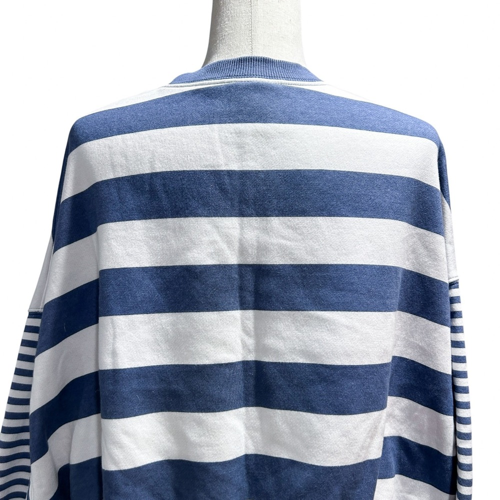 Nike Large Women's Phoenix Fleece Oversized Blue Striped Crew Boxy Preppy - Picture 8 of 14